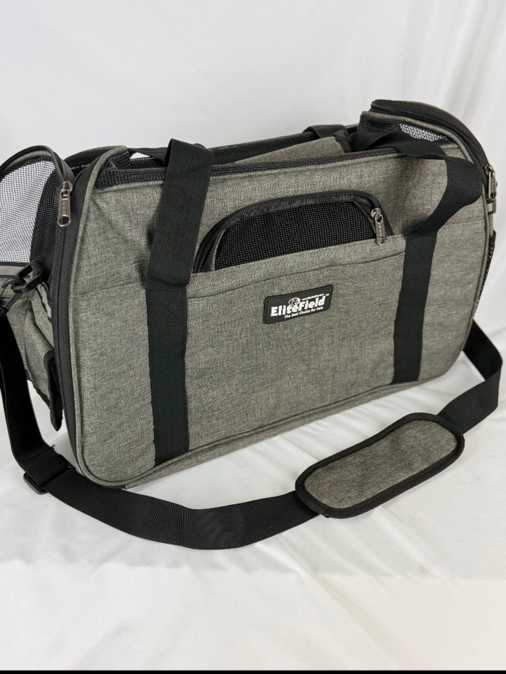 EliteField Dog or Cat Portable Travel Crate Gray Soft 3 Doors Shoulder Strap